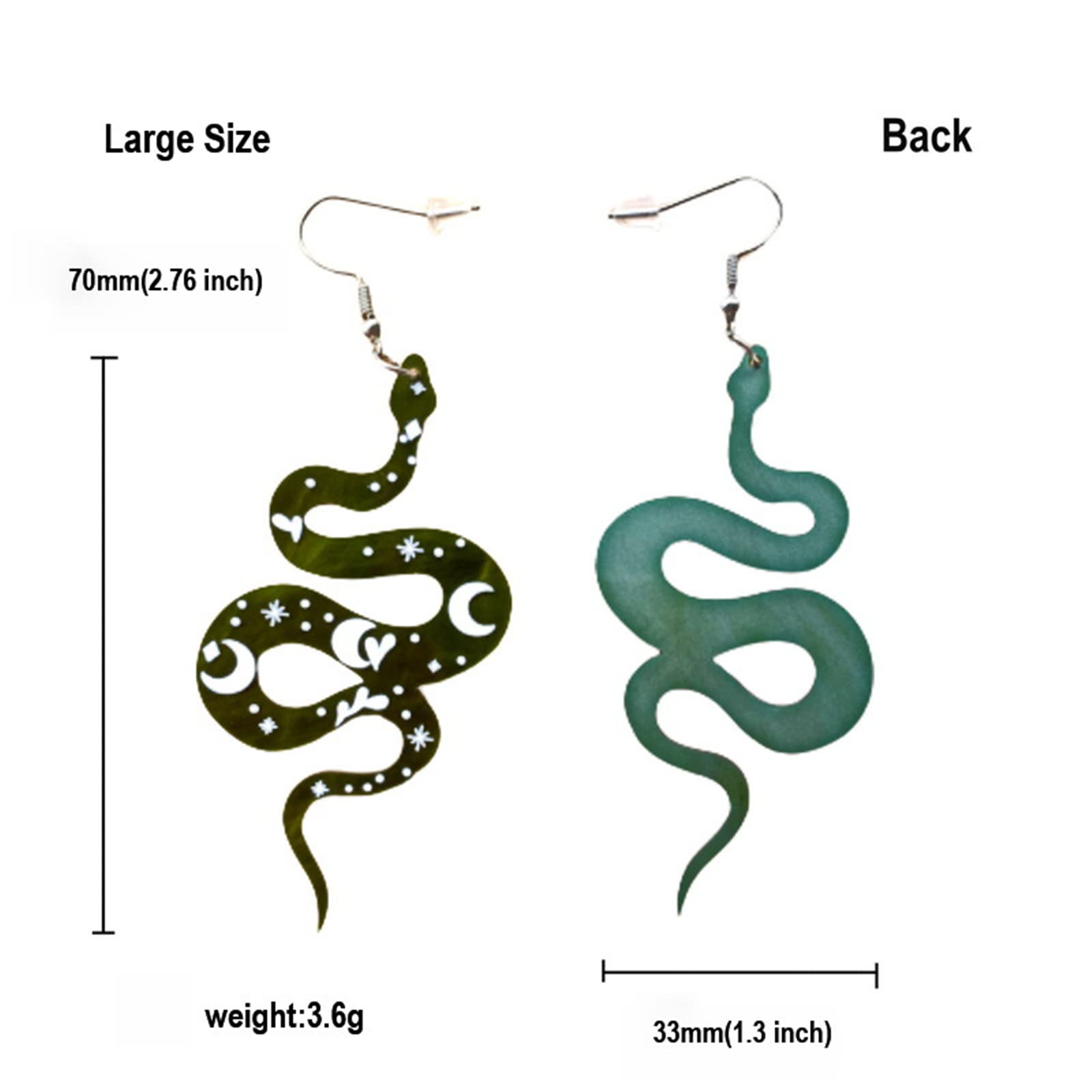 MALOYANVE Snake Earrings for Women Unique Funny Green Acrylic Moon Pattern Snake Shaped Dangle Drop Weird Earrings (Green Snake)