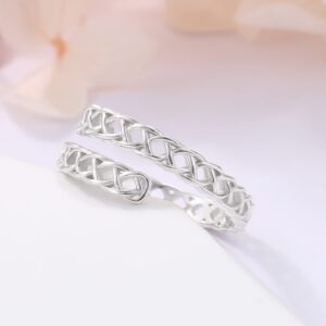 925-Sterling-Silver Celtic Flower Thumb Ring - Baroque Open Adjustable Resizable Ring Hawaiian Leaf Dainty Tail Pinky Toe Knuckle Rings Knot Eternity Wedding Band Ring Gifts for Women Men Teen (White Gold) (Celtic Knot Ring)