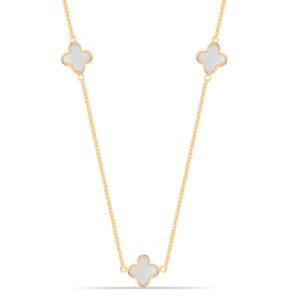 LeCalla 14K Gold-Plated 925 Sterling Silver Mother of Pearl Clover Station Long Necklace for Women