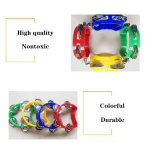 8 Pack Plastic Tambourines, Mini Percussion Tambourines Bulk, Half Moon Handheld Tambourine with 4 Jingle Bells for Adults(4 Colors)