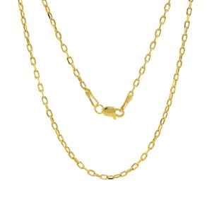 JEWELHEART 14K Real Gold Link Chain Necklace - 2mm Diamond Cut Cable Chain - Dainty 14K Yellow Gold Necklace For Women with Lobster Clasp 16"