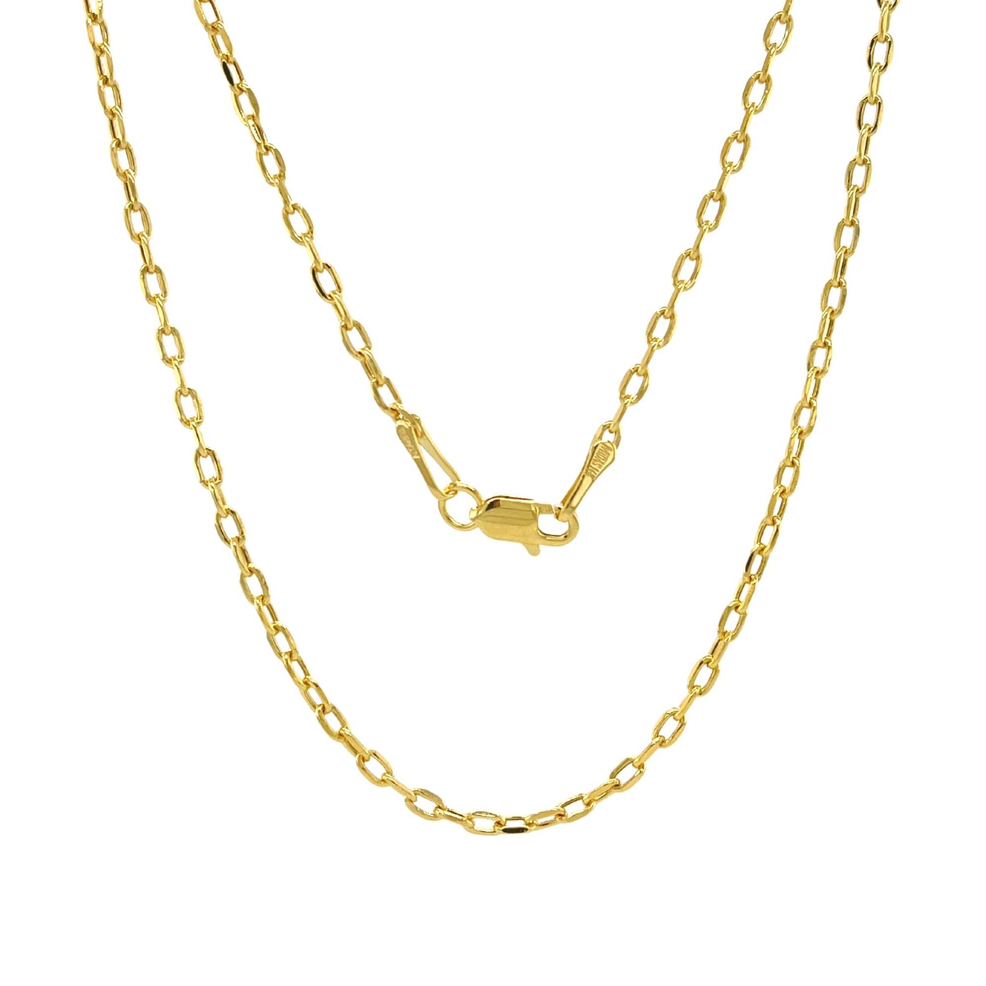 JEWELHEART 14K Real Gold Link Chain Necklace - 2mm Diamond Cut Cable Chain - Dainty 14K Yellow Gold Necklace For Women with Lobster Clasp 16"