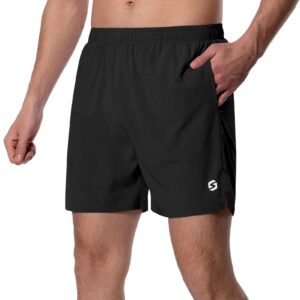 Men's 5 Inch Running Shorts Lightweight Athletic Workout Gym Shorts Liner with Zipper Pockets Black