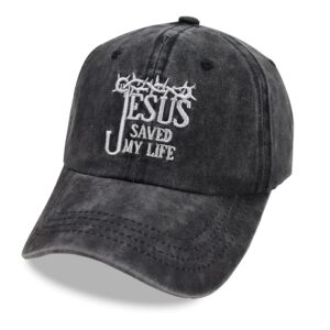 MANMESH HATT Christian Gifts for Men and Women, Jesus Saved My Life Hats, Vintage Washed Distressed Embroidered Religious Faith Baseball Cap