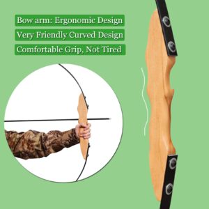 Traditional Wooden Recurve Bow and Arrow Set for Adults Beginner, 30LB 40LB Right Handed Wooden Archery Long Bows for Outdoor Shooting Training Practice (40LBS)