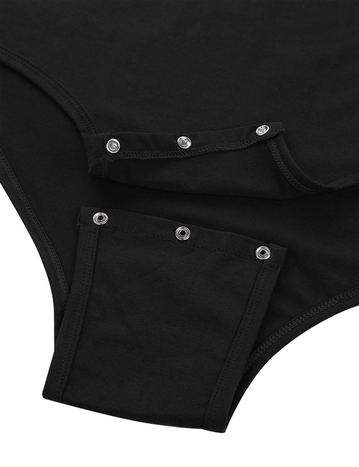 renvena Mens Press Button Crotch Shirt Bodysuit Short Sleeve Leotard Undershirt Romper Black 4X-Large