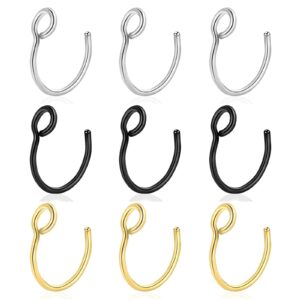 fake nose ring hoop clip on, non piercing lip rings 20g 8mm,gold black rose gold, stainless steel no pierced for women men