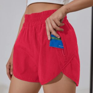 BMJL Women's Running Shorts Elastic High Waisted Shorts Pocket Sporty Workout Shorts Quick Dry Athletic Shorts Pants(S,Red)