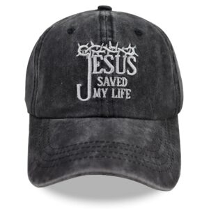 MANMESH HATT Christian Gifts for Men and Women, Jesus Saved My Life Hats, Vintage Washed Distressed Embroidered Religious Faith Baseball Cap