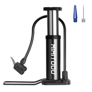 bike pump, mini bicycle pump portable bike floor pump with presta and schrader valves aluminum alloy floor bicycle air pump compact mini bike tire pump, extra valve and gas needle for all bike -black