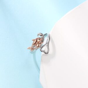 925-Sterling-Silver Heart Wave Dolphin Ring - Rose Gold Plated Mother Daughter Rings，Sea Ocean Cute Animal Dolphins Gifts for Women，Mothers Day Jewelry Gifts for Mom