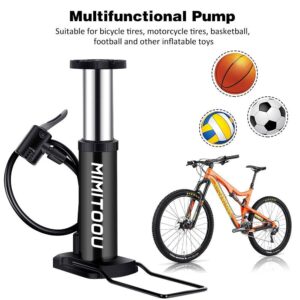 Bike Pump, Mini Bicycle Pump Portable Bike Floor Pump with Presta and Schrader Valves Aluminum Alloy Floor Bicycle Air Pump Compact Mini Bike Tire Pump, Extra Valve and Gas Needle for All Bike -Black