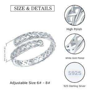 925-Sterling-Silver Celtic Flower Thumb Ring - Baroque Open Adjustable Resizable Ring Hawaiian Leaf Dainty Tail Pinky Toe Knuckle Rings Knot Eternity Wedding Band Ring Gifts for Women Men Teen (White Gold) (Celtic Knot Ring)