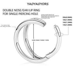 Yaoyaoyors Double Diamonds Nose Rings 20G 8mm Hinged Septum Piercing Jewelry Cartilage Earrings Stainless Steel Helix Hoop Daith Ring with Shiny Clear CZ Silver Color