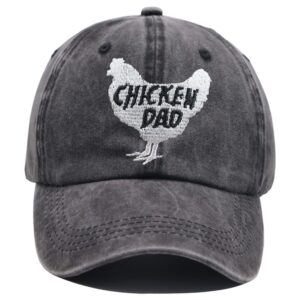 HHNLB Chicken Dad Hat, Farm Cock Baseball Cap, Farmer Rooster Lover Gifts for Men, Denim Adjustable Fathers Day Hats (Embroidered Black, One Size)