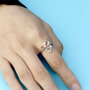 925-Sterling-Silver Heart Wave Dolphin Ring - Rose Gold Plated Mother Daughter Rings，Sea Ocean Cute Animal Dolphins Gifts for Women，Mothers Day Jewelry Gifts for Mom