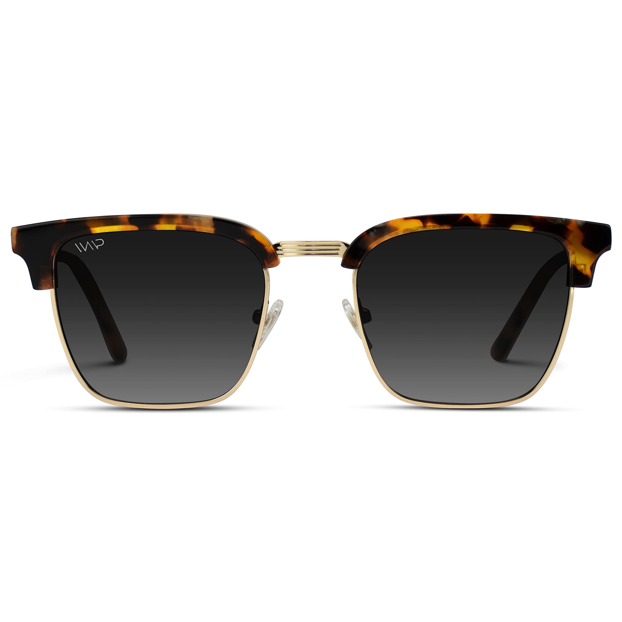 WearMe Pro Polarized Semi-Rimless Rectangular Sunglasses (Blaze Tortoise/Gradient Black Lens)