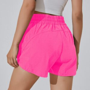 BMJL Women's Running Shorts Elastic High Waisted Shorts Pocket Sporty Workout Short Quick Dry Athletic Shorts Pants(M,Hot Pink)