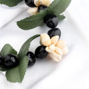 KUIYAI Hawaiian Kukui Nut Necklace with Chunky Heart-Shaped Beads Ribbon Tie Closure (30ShellBeads-Blk)