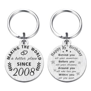 ABNTY 16th Birthday Gifts for Girls Boys, 16 Year Old Birthday Keychain, Born in 2008 Gifts, 2008 Birthday Decorations