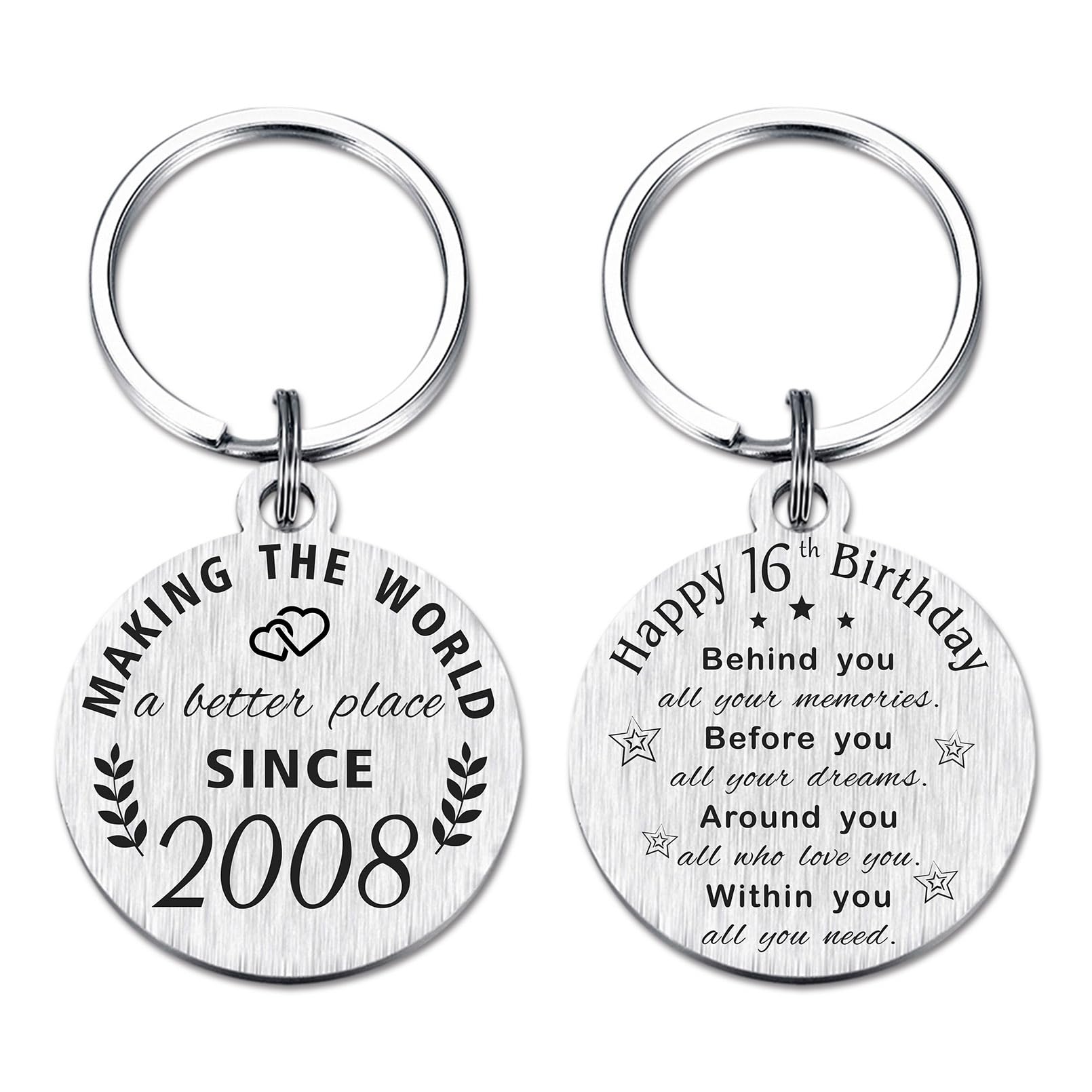 ABNTY 16th Birthday Gifts for Girls Boys, 16 Year Old Birthday Keychain, Born in 2008 Gifts, 2008 Birthday Decorations