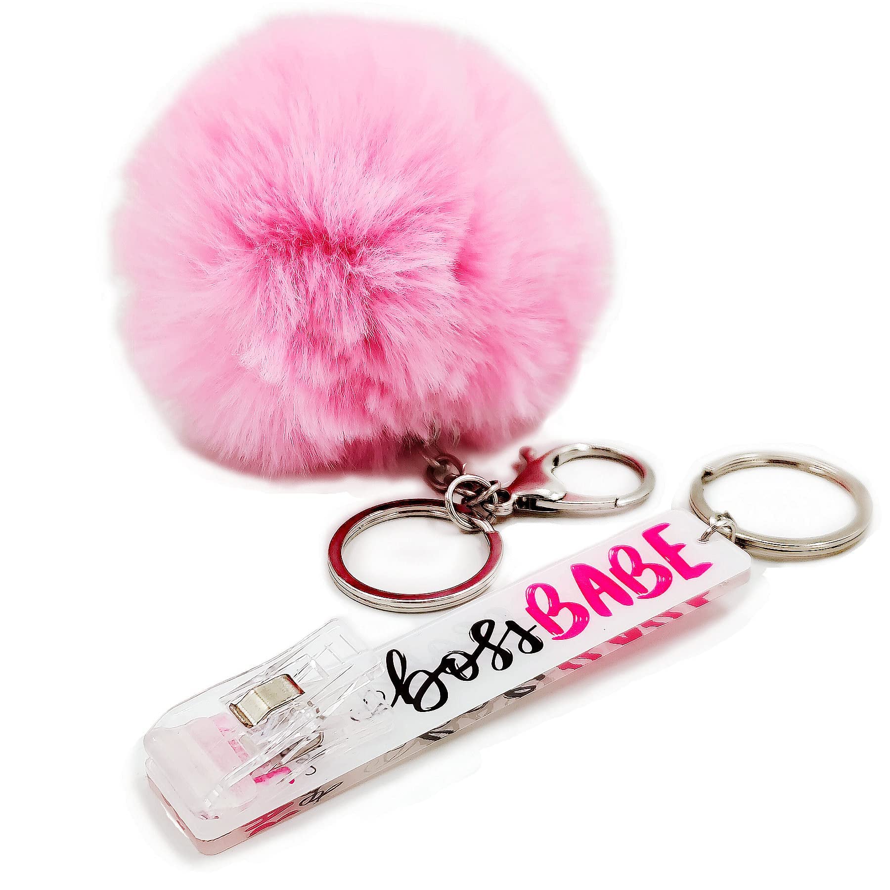 BATUMEYE Card Grabber Card Clip For Long Nails, Cute Acrylic Debit Bank Card Grabber Keychain with Pom Pom Ball and Plastic Clip For Women(New Pink White)