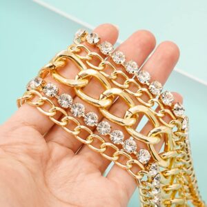 DTWAWA Multilayer Crystal Chain Belts for Women Layered Rhinestones Metal Waist Chain Punk Chunky Body Belly Chain for Dresses Jeans,Gold(51.2in)