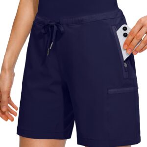 Obla Women's Hiking Cargo Shorts Zipper Pockets Soft High Waisted Quick Dry 7 Inch Long Shorts for Women Golf Athletic Summer (Navy_XL)