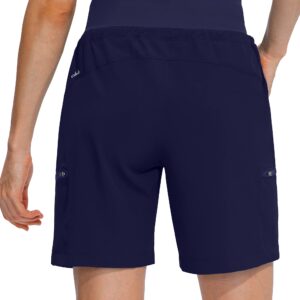 Obla Women's Hiking Cargo Shorts Zipper Pockets Soft High Waisted Quick Dry 7 Inch Long Shorts for Women Golf Athletic Summer (Navy_XL)