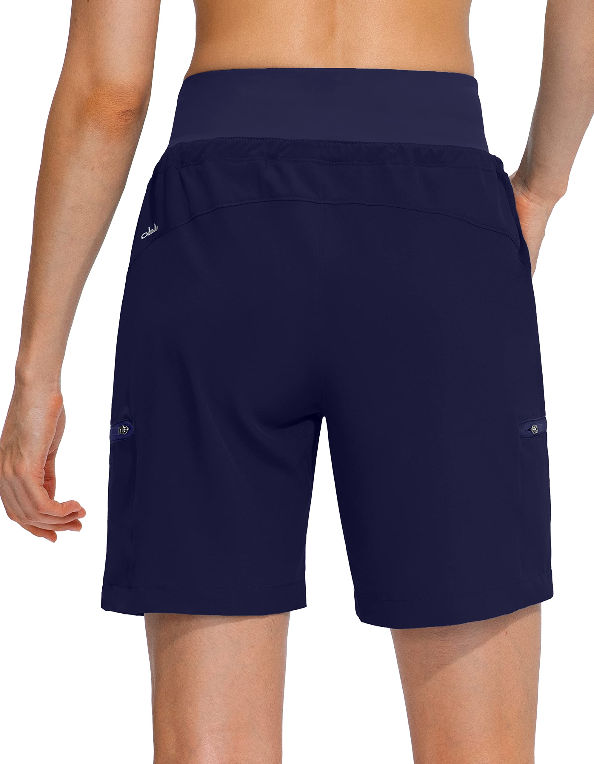 Obla Women's Hiking Cargo Shorts Zipper Pockets Soft High Waisted Quick Dry 7 Inch Long Shorts for Women Golf Athletic Summer (Navy_XL)