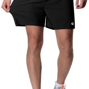 Men's 5 Inch Running Shorts Lightweight Athletic Workout Gym Shorts Liner with Zipper Pockets Black