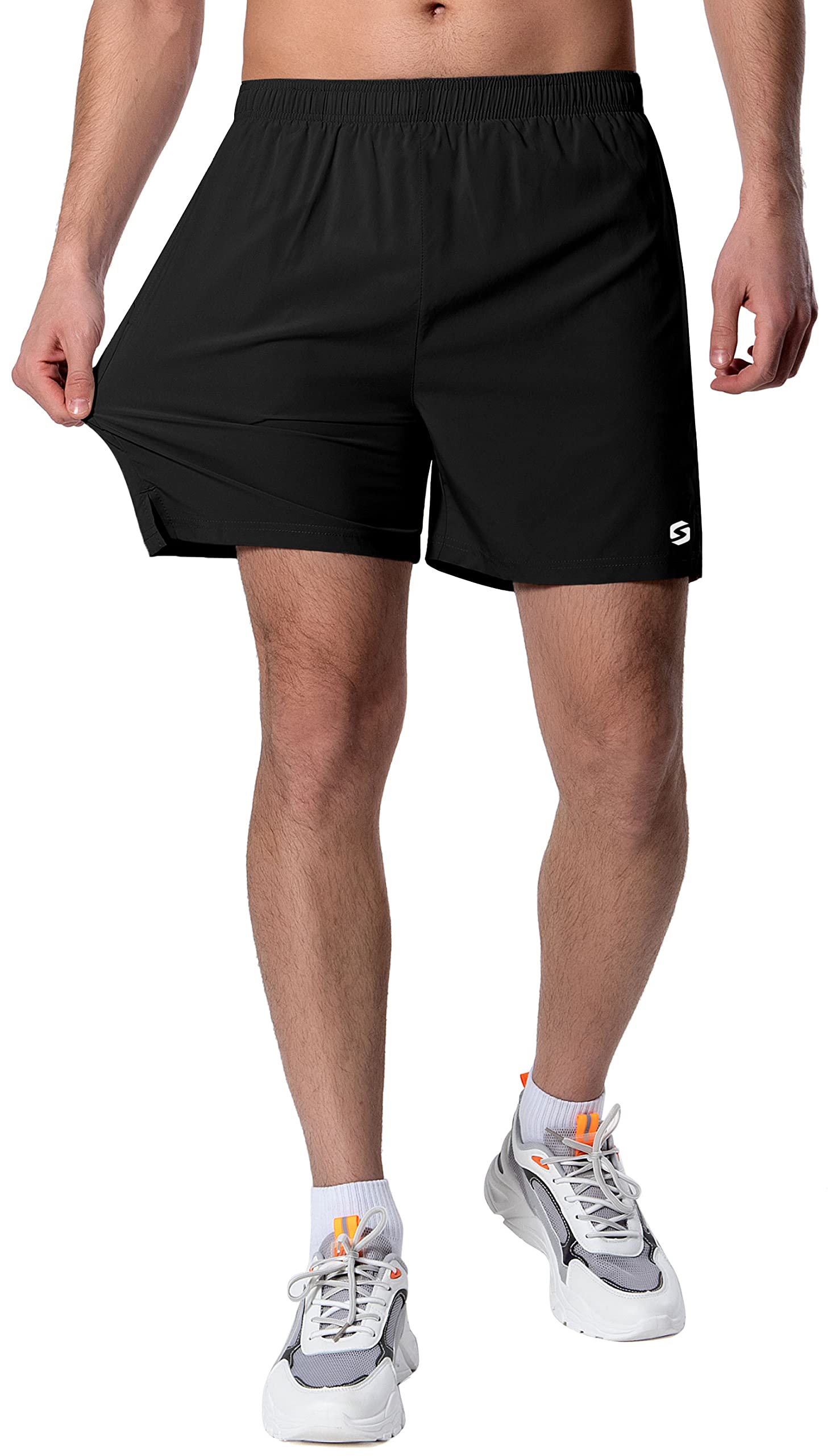 Men's 5 Inch Running Shorts Lightweight Athletic Workout Gym Shorts Liner with Zipper Pockets Black