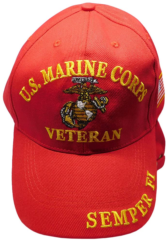 Marine Corps Veteran EGA Semper Fi Red Cotton Adjustable Embroidered Baseball Hat Cap Officially Licensed CP00313