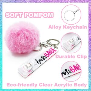 BATUMEYE Card Grabber Card Clip For Long Nails, Cute Acrylic Debit Bank Card Grabber Keychain with Pom Pom Ball and Plastic Clip For Women(New Pink White)