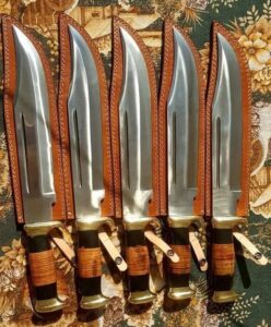 pack of 5 handmade damascus steel blade bowie leather sheet knife 14'' a0013