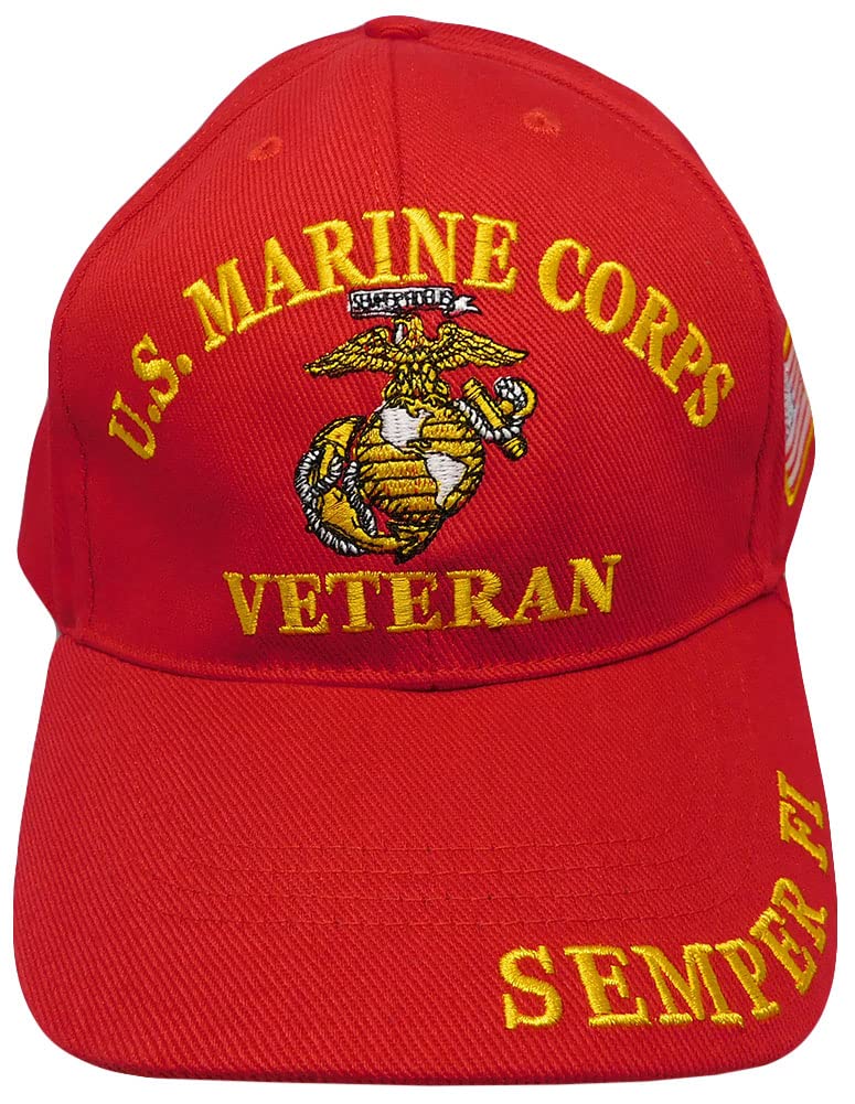 Marine Corps Veteran EGA Semper Fi Red Cotton Adjustable Embroidered Baseball Hat Cap Officially Licensed CP00313