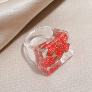 MOKAVIKY 25 2 Pcs Chunky Resin Fruit Rings Set Colorful Strawberry Acrylic Rings for Women