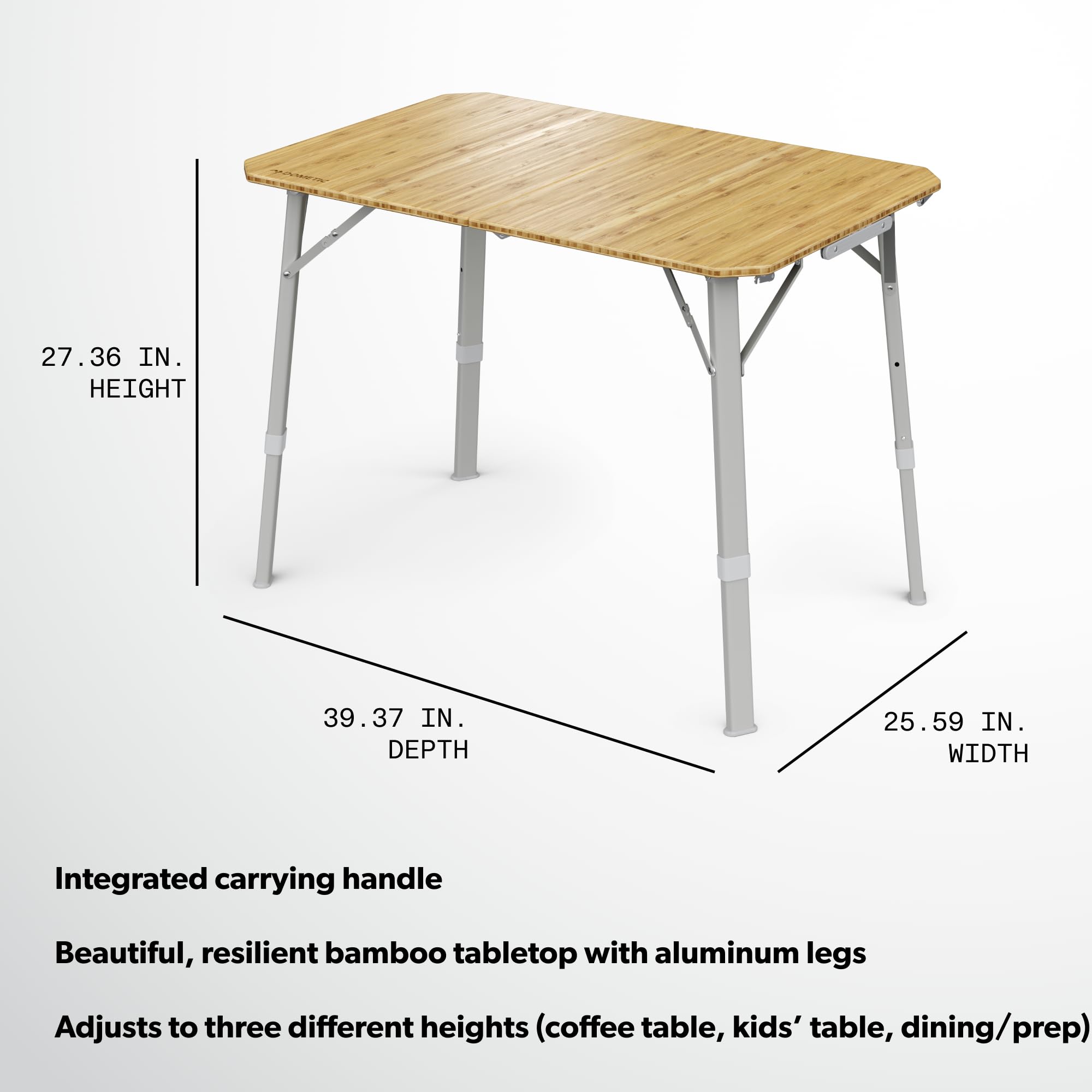 Dometic GO Compact Camp Table - Bamboo Table with Adjustable Height - Foldable and Portable | Carrying Case Sold Separately