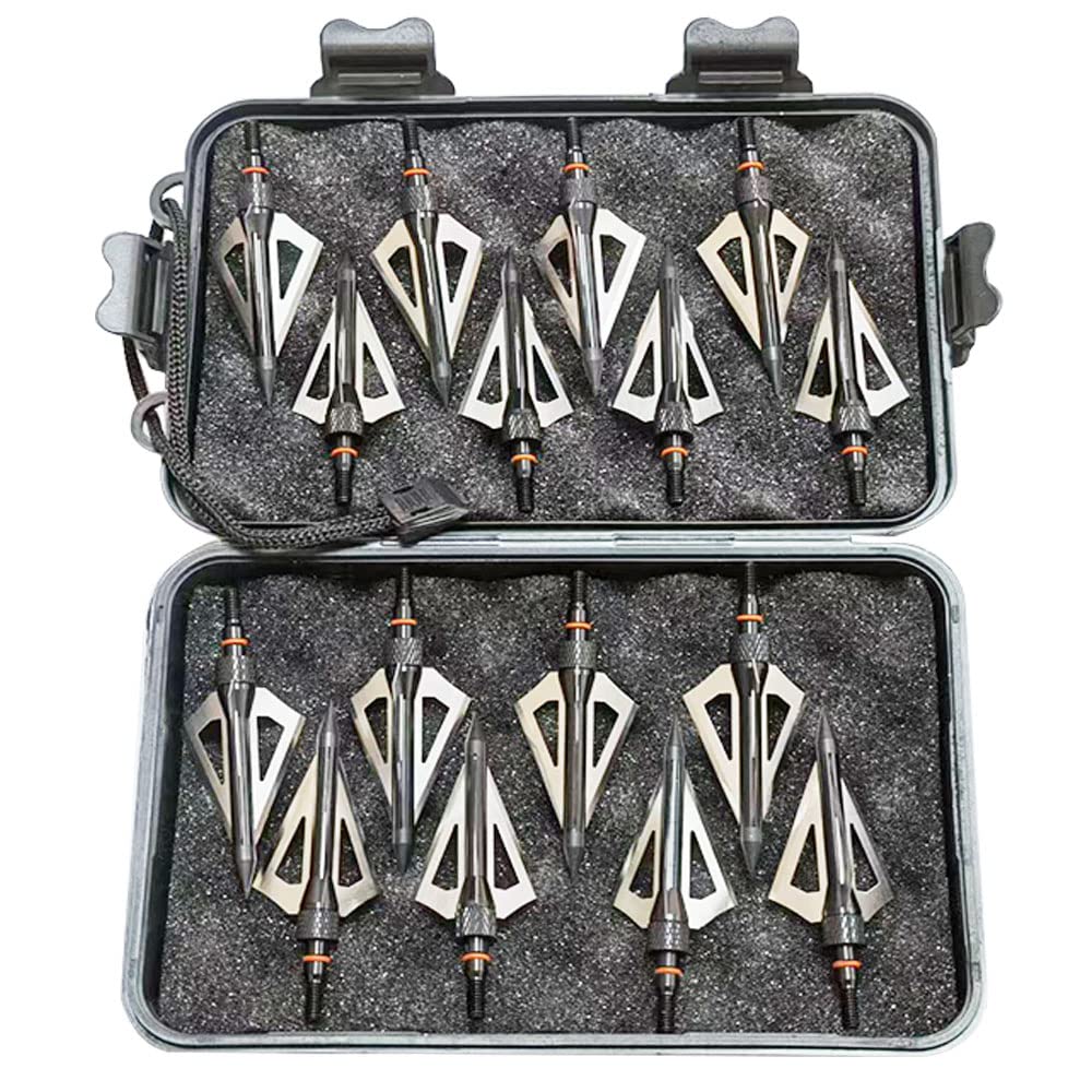 Archery Broadheads 3-Blade Hunting Broadheads 100 Grain Arrow Tips for Compound Bow Arrows and Traditional Bow Bowhunting (black-16pcs)