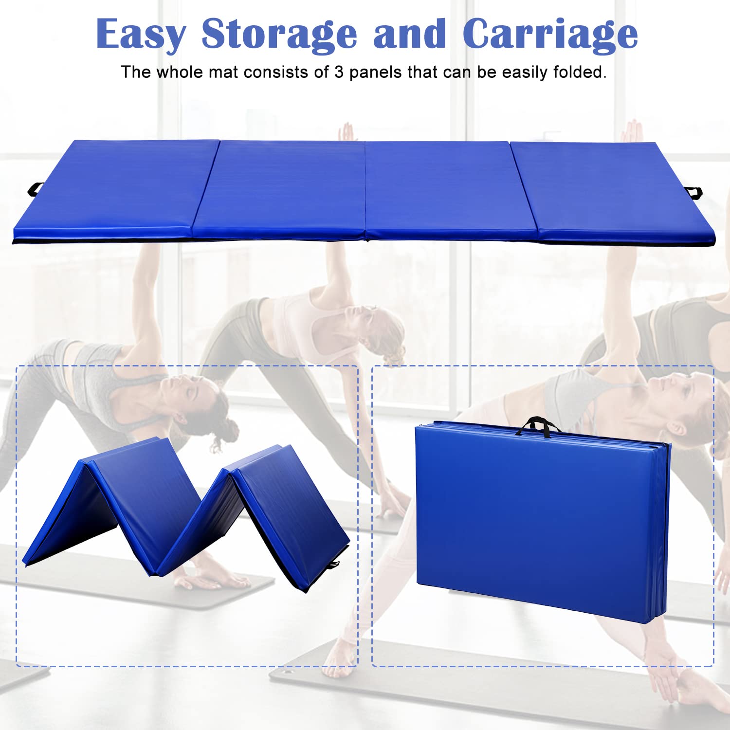 Exercise Mats for Home Workout, 4'x8'x2 Extra Thick High Density Anti-Tear Folding Gymnastics Mat w/Hook & Loop Fastener Lightweight Tumbling Mat for MMA, Stretching Yoga, Cheerleading Martial Arts