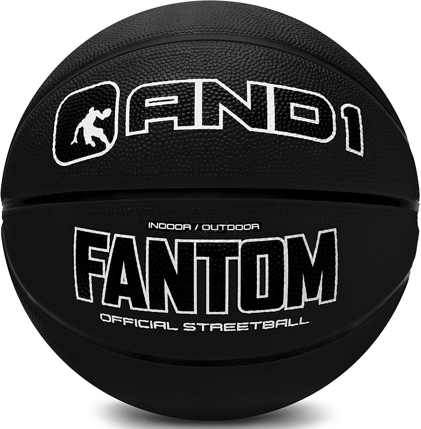 AND1 Fantom Rubber Basketball - Official Size Streetball, Made for Indoor and Outdoor Basketball Games, Sold Inflated, Black, Size 7