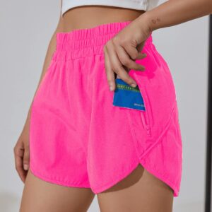 BMJL Women's Running Shorts Elastic High Waisted Shorts Pocket Sporty Workout Short Quick Dry Athletic Shorts Pants(M,Hot Pink)