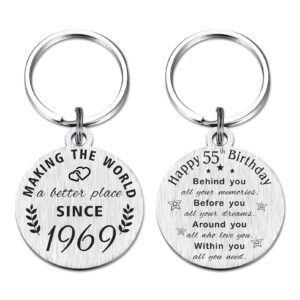 ABNTY 55th Birthday Gifts for Women Men, 55 Year Old Birthday Keychain, Born in 1969 Gifts, 1969 Birthday Decorations