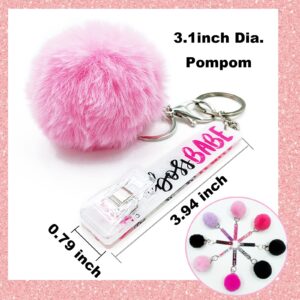 BATUMEYE Card Grabber Card Clip For Long Nails, Cute Acrylic Debit Bank Card Grabber Keychain with Pom Pom Ball and Plastic Clip For Women(New Pink White)