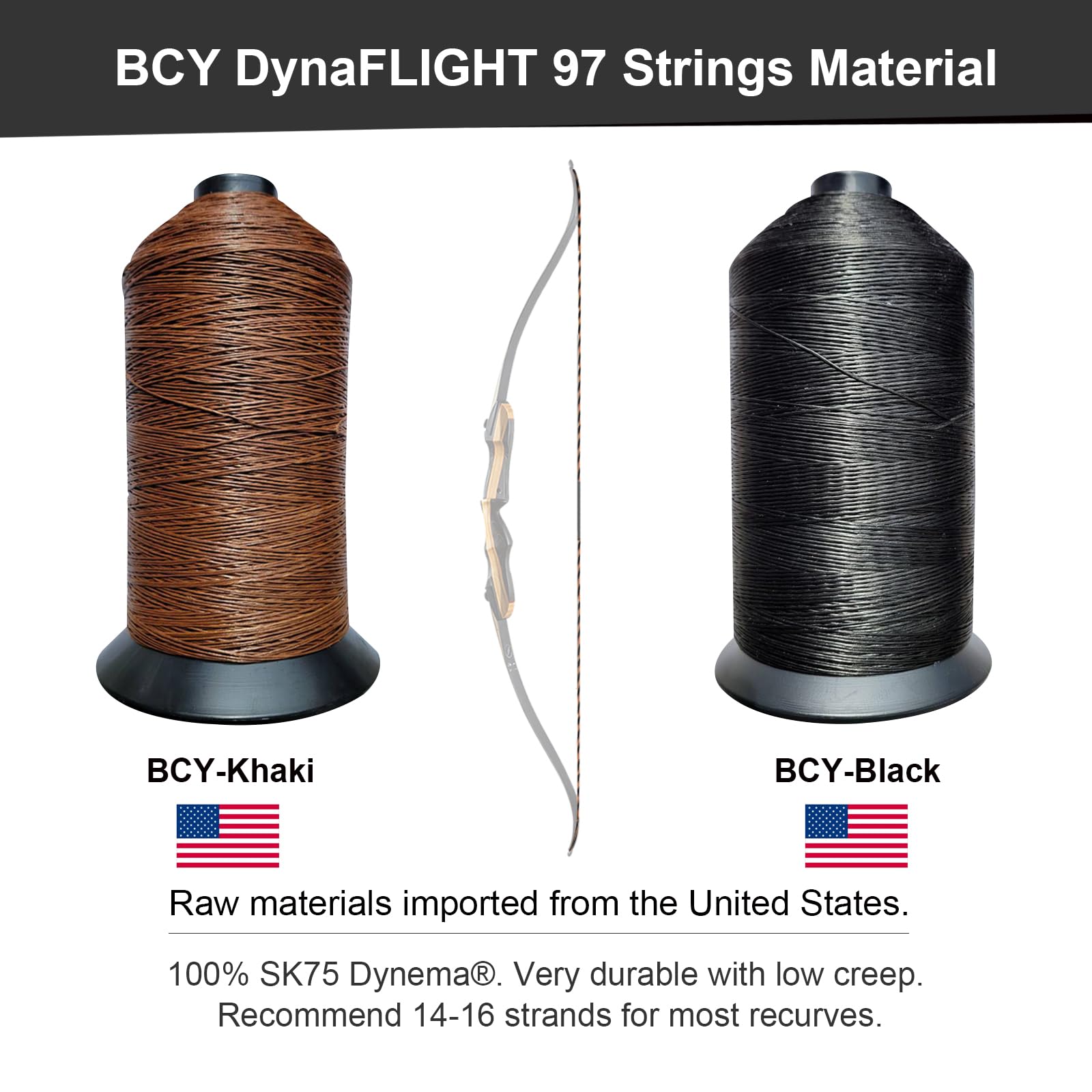 D97 Bow String Replacement for Traditional Longbow and Recurve Bow Bowstring by Lightning (Khaki, AMO 60")