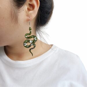 MALOYANVE Snake Earrings for Women Unique Funny Green Acrylic Moon Pattern Snake Shaped Dangle Drop Weird Earrings (Green Snake)