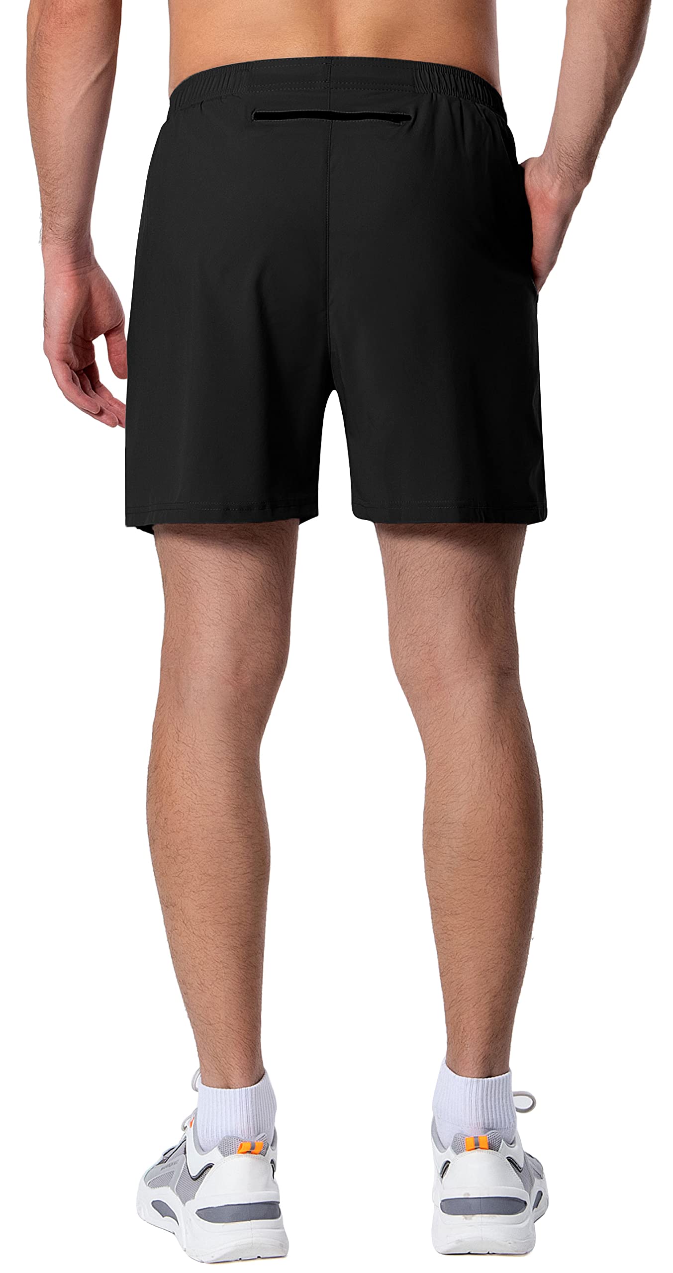 Men's 5 Inch Running Shorts Lightweight Athletic Workout Gym Shorts Liner with Zipper Pockets Black