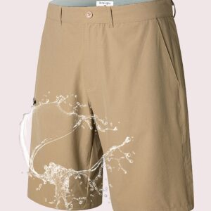 Derminpro Men's Classic Fit Stretch Nylon Waterproof Golf Shorts with Zip Pockets Khaki XX-Large