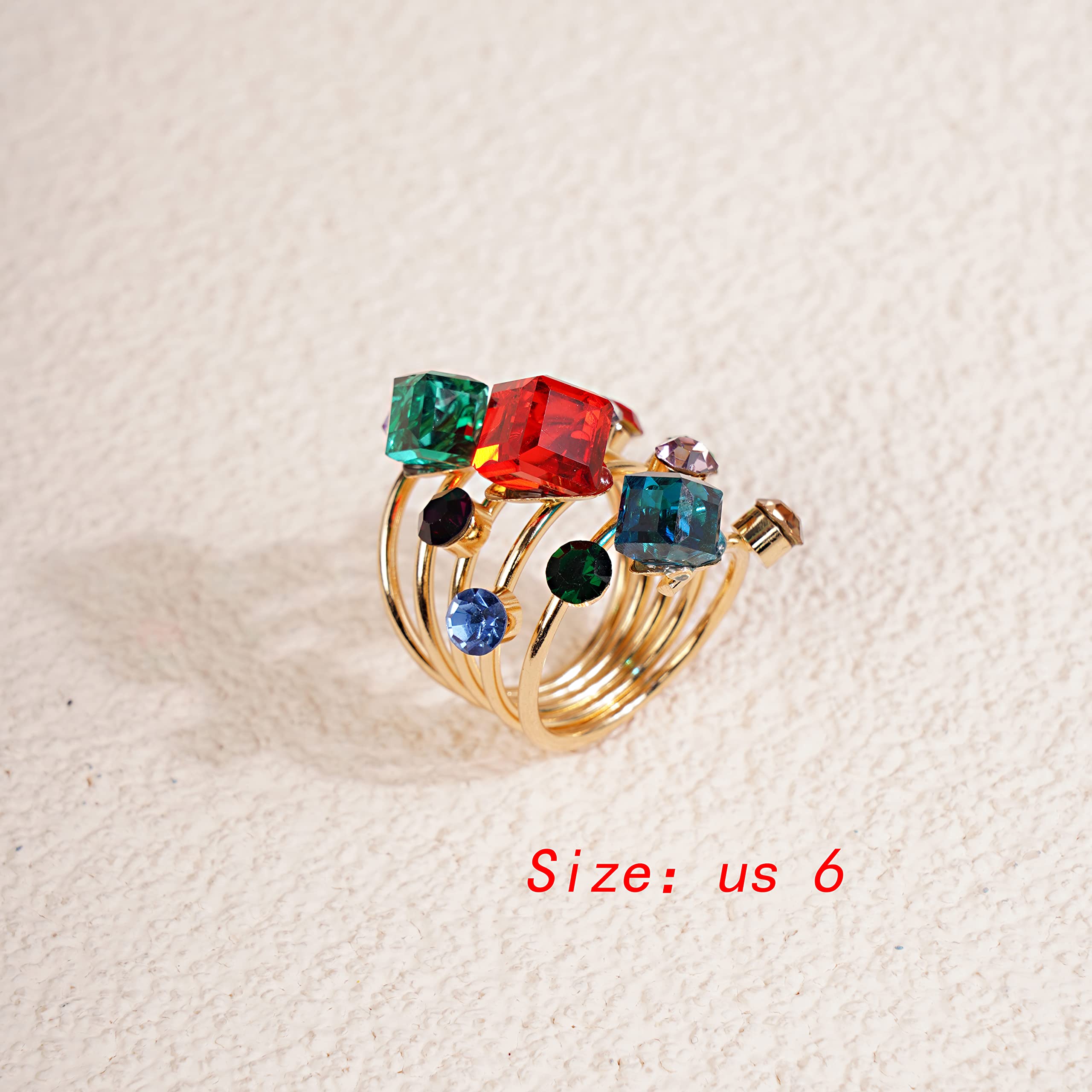 YERTTER Boho Colorful Crystal Ring Spring Flower Ring Floral Cluster Stretch Ring Sparkly Rhinestone Crystal Statement Ring Gift for Teens