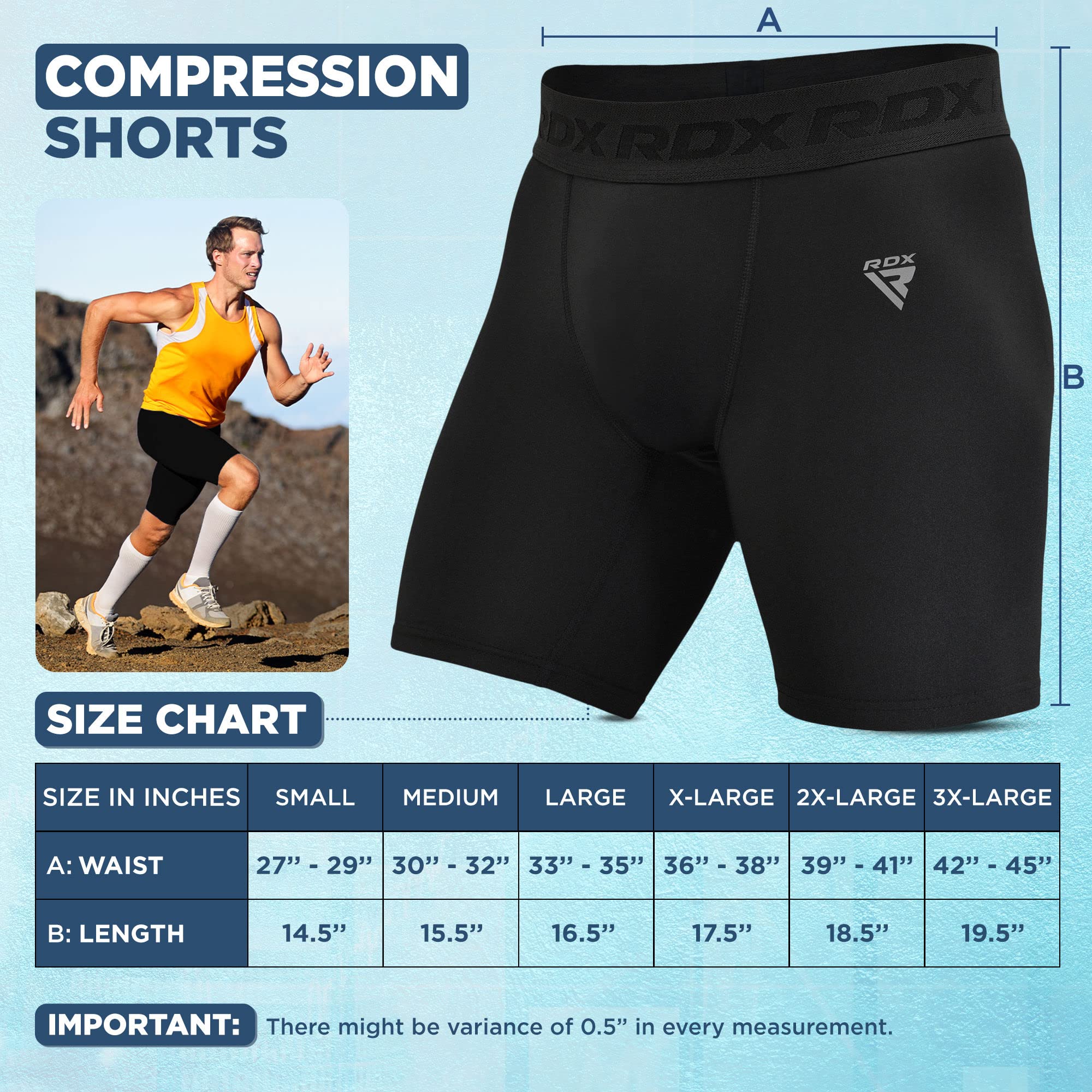 RDX Compression Shorts Men Ultra-Tight Stretchable Baselayer Athletic Sports, Spandex Activewear Underwear Workout Running Black